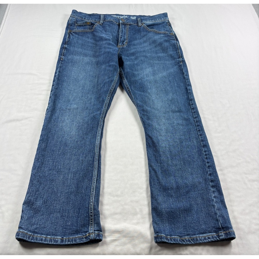 Wrangler Retro Jeans Mens 35x30 Blue Slim Bootcut Medium Wash Denim Western Work